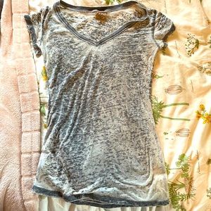 Gray distressed V neck t-shirt